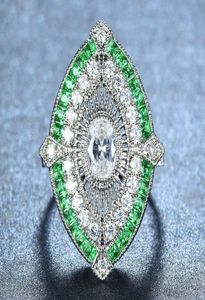 Femelle Male antique 925 Silver Big Bals larges pour femmes hommes Green Stone White Zircon Bands de mariage Turkish Bijoux Emerald Ring1454789