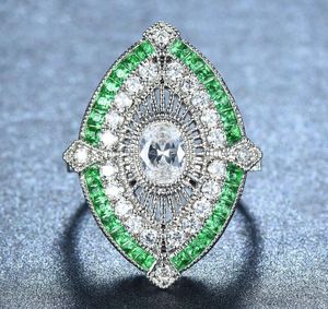 Femelle Mâle Antique 925 Argent Grands Anneaux Larges Pour Femmes Hommes Vert Pierre Blanc Zircon Bandes De Mariage Turc Bijoux Émeraude Ring4148538