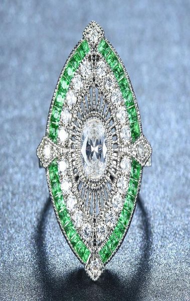 Femelle Male antique 925 Silver Big Bals larges pour femmes hommes Green Stone White Zircon Bands de mariage Turkish Jewelry Emerald Ring8228603