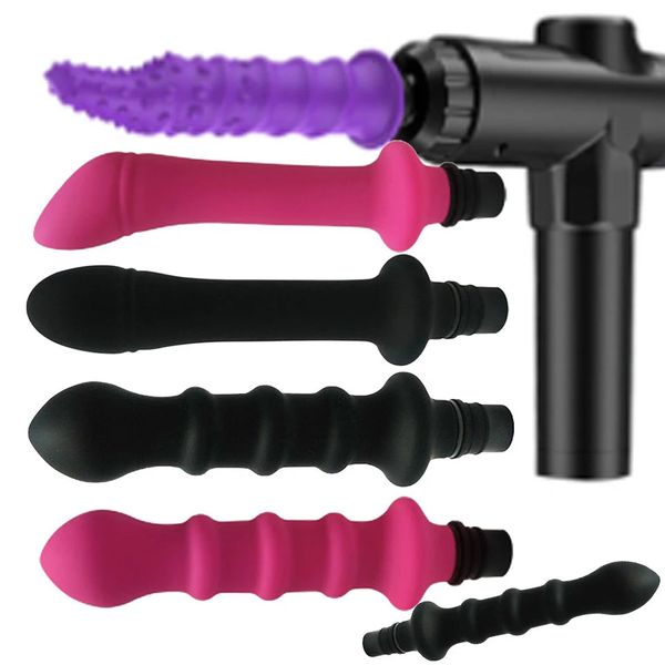 Masturbateur féminin Fascia Gun Adaptateur Attachements Tête de massage à silicone Gode Sex Toys pour femmes Vibrateurs Pénis Masturbati 240312