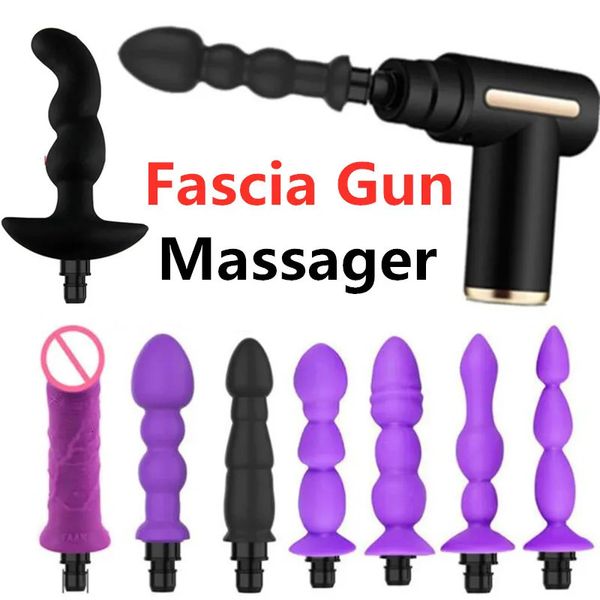 Masturbador femenino Fascia Pistola Adaptador Masaje corporal Pistola Cabeza a máquina sexual Orgasmo Empuje Vibrador Consoladores Juguetes sexuales para parejas 240129