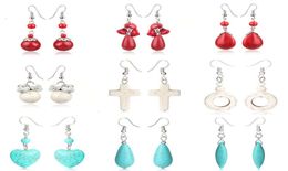 Boucles d'oreilles en pierre de texture Turquoise pour femme, goutte de géomancie nationale, simple1295989