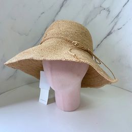 Femme naturel Lafite herbe plaisancier frais classique marque paille tissé pêcheur chapeau été sortie crème solaire raphia seau chapeau 240226