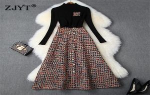Vrouwelijke OEM Runway Fashion Autumn Winter 2 -delige kleding Set Dames enkel lengte feestoutfits Zwarte pullover gebreide trui top en 5981832