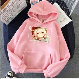 Vrouwelijke oversized hoodies genhin impact anime game kawaii klee gedrukt casual soft soft sweatshirt y220713