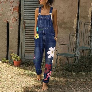 Vrouw Playsuit Dames Gedrukt Jumpsuits Mode Dames Losse Casual Overall Rompers Jeans Broek Bib Broek Knielengte Overall T200303