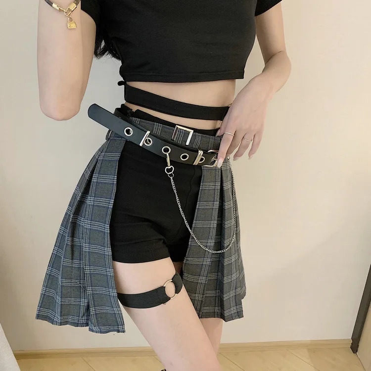 Saia punk feminina estilo gótico xadrez irregular assimétrica cintura alta plissada mini saia sexy para sexo 240311