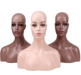 Vrouwelijke Realistische Glasvezel Dummy Mannequin Hoofd Buste Voor Kant Pruiken Display Make Dubbele Schouder Model Head4501088