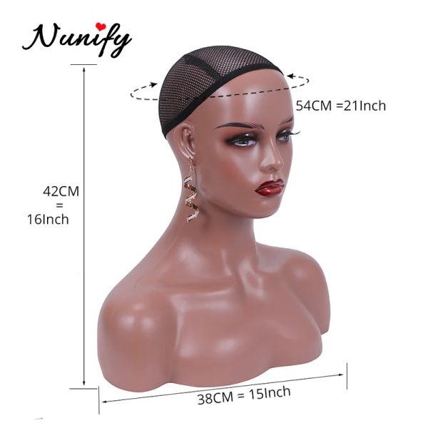Cabeza de maniquí realista femenina con los hombros modelo de peluca africana