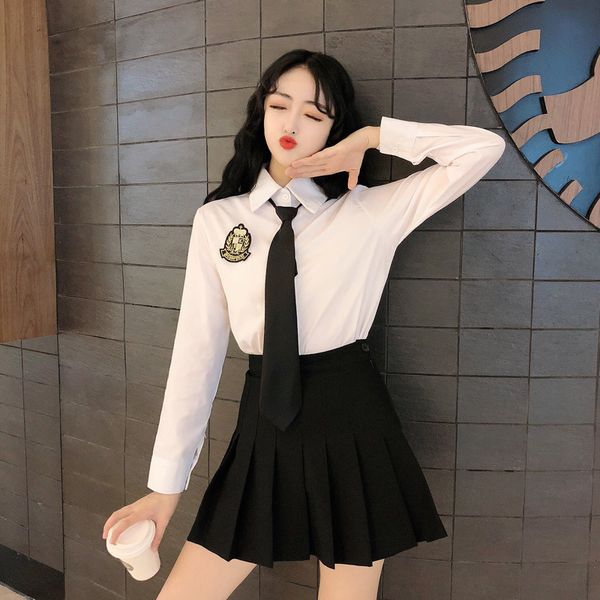Femme chemise cravate collège vent grande taille JK étudiants coréens 2020 printemps à manches longues chemise blanche école jupe uniforme collège