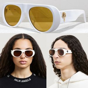 Vrouwelijke Sierra zonnebril peri011 Designer Heren dames mode zonnebril Maat 55 18 145 Wit ovaal frame kaki -lens met gouden palmboomlogo en originele doos