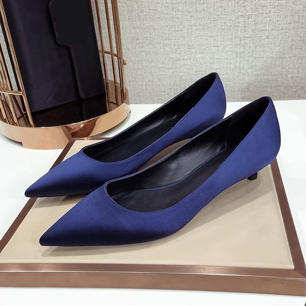 Femme soie pompes grande taille femmes rouge bleu marine ruban mode bureau travail mariage fête chaussures dames bas talons hauts automne E0085