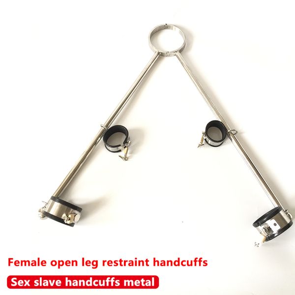 Ensemble BDSM de bondage en acier inoxydable pour femmes, menottes de retenue pour les jambes ouvertes, menottes aux chevilles, collier, anneau de cou, dispositifs fixes, jouet sexuel