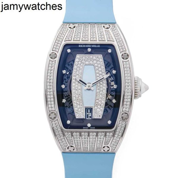 Richarsmill – montre-bracelet mécanique pour femmes, élégante, de haute qualité, pavé de diamants, luxe, or blanc, Rms007 Com003133, 2024