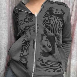 Vrouwelijke sweatshirts Y2K esthetische gotische grunge ritssluiting op lange mouw hoodie jas herfst winter vintage harajuku kleding hoodies 210909