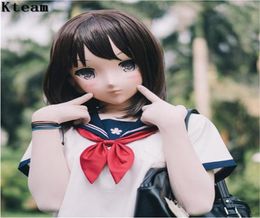 Vrouwelijk lieve meid latex half hoofd kigurumi masker ogen cosplay Japanse anime rol lolita masker crossdress poppen face make up4183799