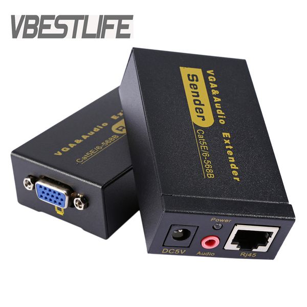 Freeshipping Extension VGA femelle à femelle vers adaptateur Ethernet LAN CAT5e / 6 RJ45 et convertisseur d'extension audio stéréo avec prise US