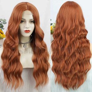 Vrouw Xuchang Aisi Hair Long Curly Chemical Big Wave Pruiken Voorkant Lace Fiber Wig Set