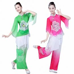 Femme Yangge 2019 Nouvelle danse classique Performance Vêtements Taille Moyen-âge Fan Dance Natial Umbrella Dance k3fl #