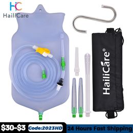 Higiene femenina 2L Kit de bolsa de enema plegable Silicona Anal Vagin Ducha Colon Irrigación Boquilla de limpieza Lavado femenino Cuidado de la salud 230615