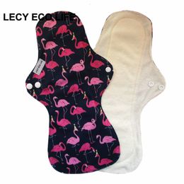 Vrouwelijke hygiëne lecy eco leven herbruikbare menstruatie pads voor zware stroom 1 st 13 "flamingo bedrukte nacht gebruik groot formaat ademende vrouwen doek 221121