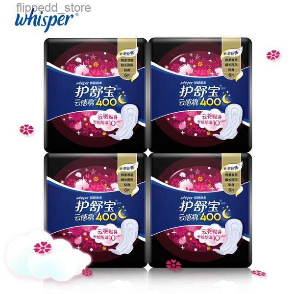 Higiene femenina Whisper Simpurina sanitaria Soft 100% algodón ultra delgada Padres menstruales con alas durante la noche 6 Pads*4 Q240222