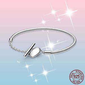 Femme Bracelet 925 Sterling Silver Moments Coeur T-Bar Serpent Chaîne Bracelet pour Femmes Fine Jewelry Cadeau Pulseira Avec Boîte D'origine