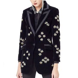 W104 femmelondon Feature Crop Blazer mode femmes costume vêtements de marque blazer Nouvelle arrivée femmes premium abeille cristal perlé velours blazer