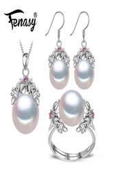 Fenasy 925 Silver Silver Natural Pearl Ruby Bielry Ensembles pour femmes Boucles d'oreilles en ligne vintage Bohemian Flower Collier J1907185827139