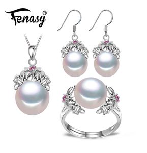 Fenasy 925 en argent Sterling perle naturelle rubis ensembles de bijoux pour les femmes Vintage boucles d'oreilles pendantes bohème collier de fleurs J1907188715648