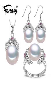 Fenasy 925 Silver Silver Natural Pearl Ruby Bielry Ensembles pour femmes Boucles d'oreilles en ligne vintage Bohemian Flower Collier J1907185827139