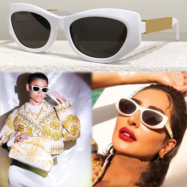 Fendace Logo V1 Blanco Acetato Cat Eye Gafas de sol Gold Metal Temple Fendace Lettering Symbol of Creative Collaboration Collection con caja original