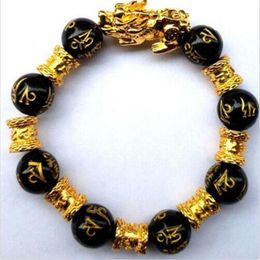 Feng Shui Noir Obsidienne Alliage Richesse Bracelet Qualité-Original 281f