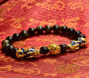 Feng Shui Gold Obsidian Stone kralen Bracelet Men Vrouwen unisex polsbandje pixiu rijkdom en veel geluk zwarte armbanden sieraden2089924