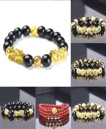 Feng Shui Obsidian Stone kralen Bracelet Men Vrouwen unisex polsbandje goud zwarte pixiu rijkdom en veel geluk dames dff06395143379