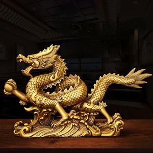 Adornos de dragón de cobre puro Feng Shui, estatuilla de riqueza de la suerte, adornos, regalo para decoración de escritorio de oficina en casa, manualidades 240223