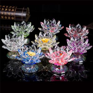 Feng Shui Quartz Crystal Lotus Flower Crafts Glass Candle Holder Ornamenten Beeldjes Home Bruiloft Decor Gift Souvenir