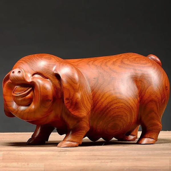 Artesanías de madera Feng Shui, figuras de animales tallados de cerdo, accesorios para el hogar, adorno de escritorio de oficina, regalo de la suerte 240223