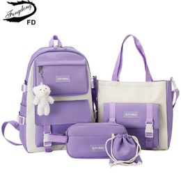 Fengdong 5pcsset sacs d'école pour adolescentes pour filles sac à crayons sac à main bookbag épaule ensemble enfants mignon sac à dos cadeau 231229