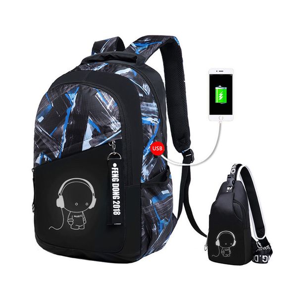 Fengdong garçons sacs d'école étanche grand sac à dos pour les adolescents bagpack lycée sac à dos pour garçon étudiant poitrine sac ensemble LJ201029