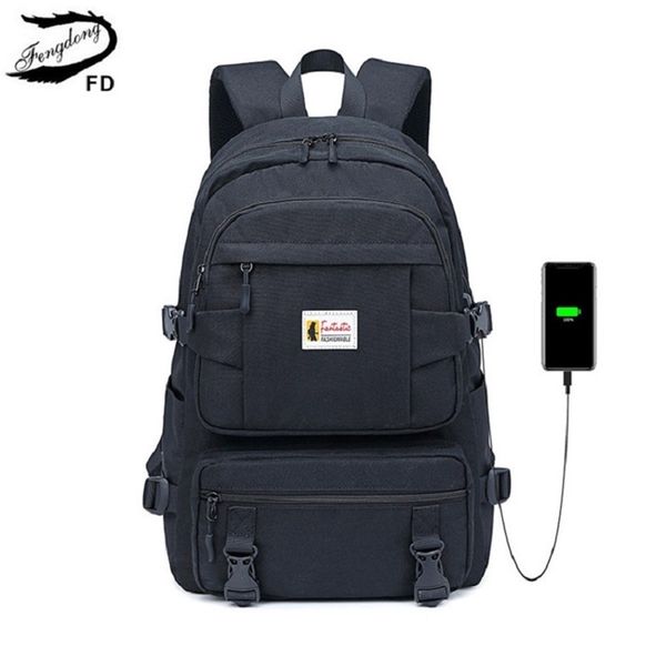 Fengdong Mochila de escuela secundaria para niñas Bolsa de libros unisex Adolescentes Bolsas escolares Jóvenes Estudiantes Deportes Mochila de viaje Puerto USB LJ201225