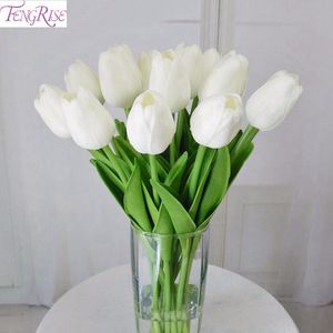 FENGRISE 30 STKS PU Mini Tulip Real Touch Bloemen Kunstbloem Voor Partij Bruidsboeket Bruiloft Decoratieve Bloemen Kransen C18112601