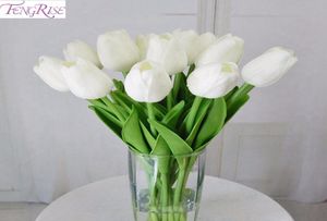 Fengrise 30pcs pu mini tulip real touch fleurs fleur artificielle pour fête bouquet nuptiale de mariage fleurs décoratives fleurs couronnes C1817259221