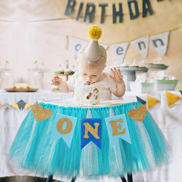 Baby First Birthday Blue Pink Chair Banner UN año 1st Birthday Party Decoration Boy Girl I AM ONE Bunting Supplies