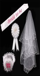 Fengrise Hen Decor Bruid tot Sash Badge Sexy Garter Wit Veil Bridal Shower vrijgezel trouwfeest Supplies2354013