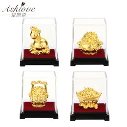 Fengshui decoración oro hoja tesoro cuenco calabaza suerte fortuna riqueza artesanía oro lingote suerte Yuanbao regalos auspiciosos decoración del hogar 210318