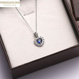 Fengxiaoling Classic Eternal Heart 925 Sterling Zilveren Hanger Kettingen voor Dames Blauw Zirkoon Hart Ketting Verjaardagscadeau 2021 Q0531