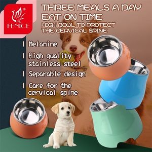 Fenice Pet Feeding Bowls Dog Food Feeder d'eau en acier inoxydable Pet Drinking Dish Cat Puppy Fournitures Petits accessoires pour chiens 210320