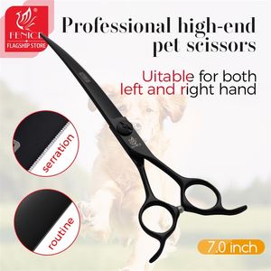 Fenice Professional 7 Inch Gebogen Snijden Schaar Blade Met Saw Teddy Pet Scissors for Dog Grooming Shears Makas Tijeras 220423