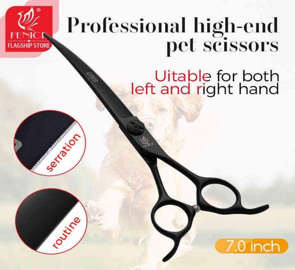 Fenice Professional 7 pouces Curbe Cutting Cisseors Blade with Saw Teddy Pet Ciseaux pour les cisaillements de toilettage pour chiens Makas Tijeras 2201101755973